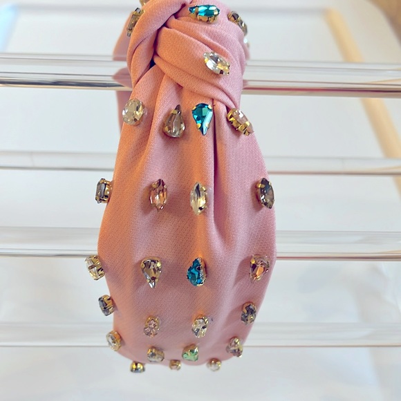 Baby Pink Fabric and Colorful Hued Rhinestone Jewel Headband lined flexible 💖 - Picture 3 of 9